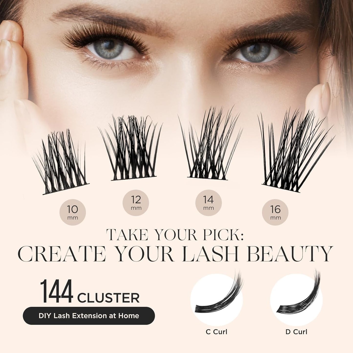 PopUp Lash Clusters 144 Pcs Cluster Lashes DIY Cluster Eyelash Extensions Mega Volume Reusable Individual Lashes Cluster Volume Look Super Thin Band & Soft(705)
