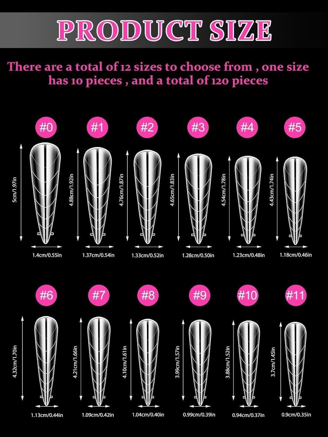 EBANKU 120Pcs Poly Gel Nail Forms, Long Stiletto Clear Dual Forms for Poly Extension Gel Structure Nail Tips Molds for Nail Art Design Salon&DIY