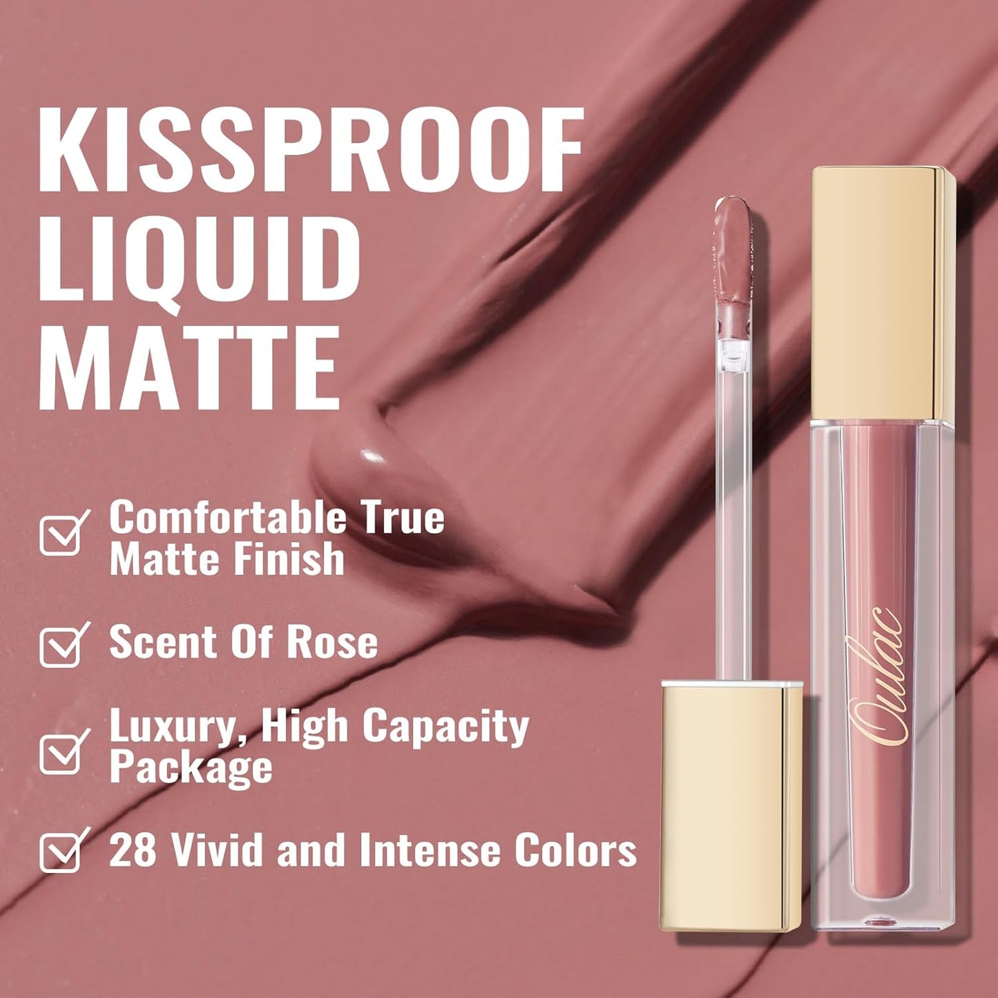 Oulac Matte Liquid Pink Lipstick for Women, Pink Nude Long Lasting Lipstick, Waterproof Lip Stain, No Transfer, Creamy High Pigmented Formula with Vitamin E, Vegan & Cruelty-Free M24