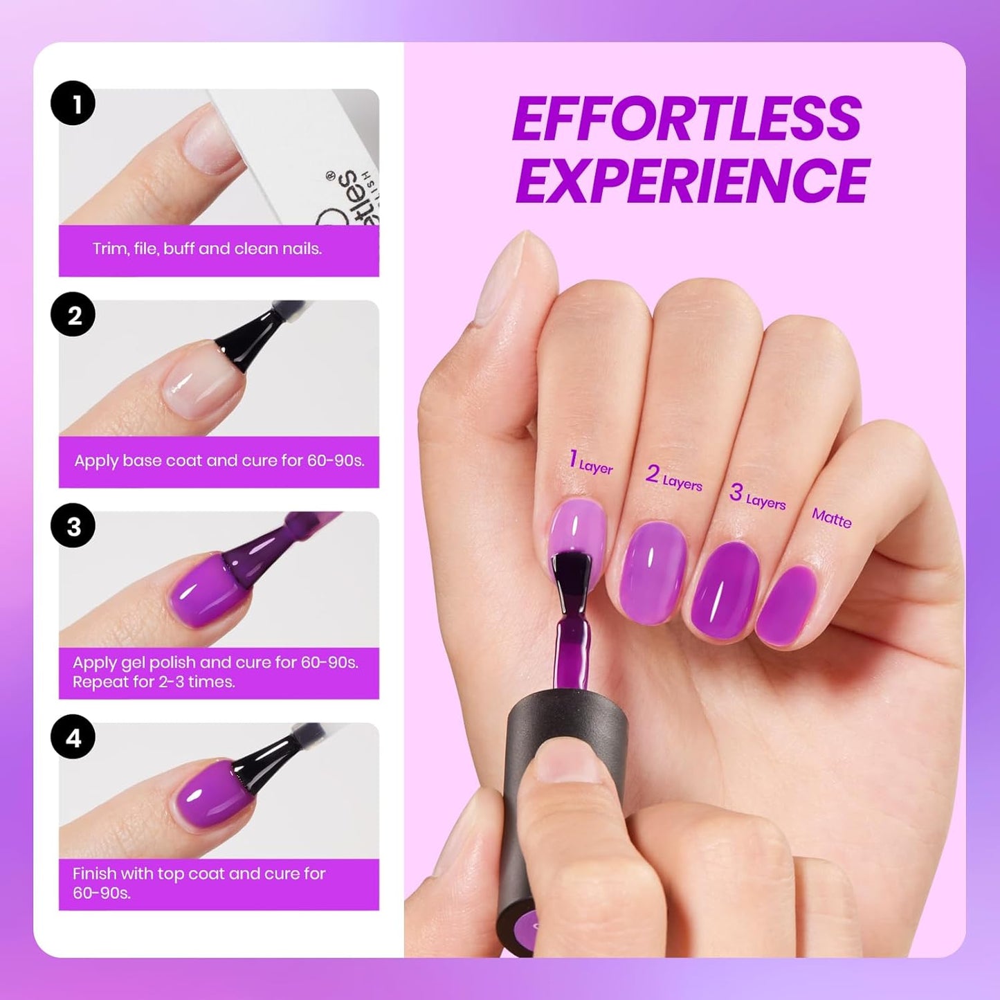 Beetles Purple Gel Nail Polish, 15ML Clear Purple Jelly Gel Polish Sheer Translucent Effect Neutral Nail Polish Soak Off UV Violet Night Dream Series French Nail Art Manicure Salon Gift for Women