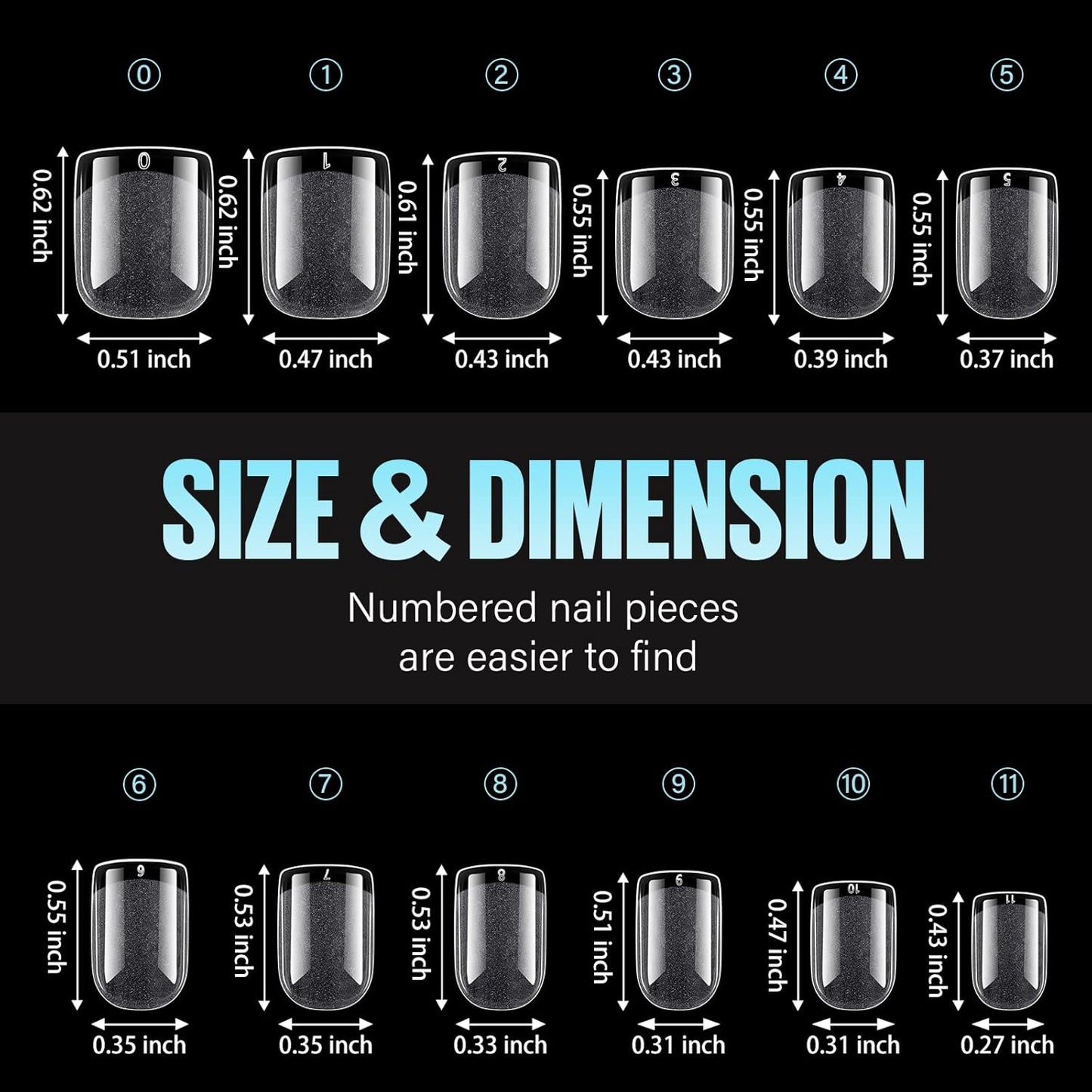 TOMICCA Extra Short Square Fake Nail Tips, Half Matte Acrylic Gel Nail Tips, 360Pcs Full Cover Pre Shaped 12 Sizes Fake Nails for Beginner and Professional DIY Nail Salon