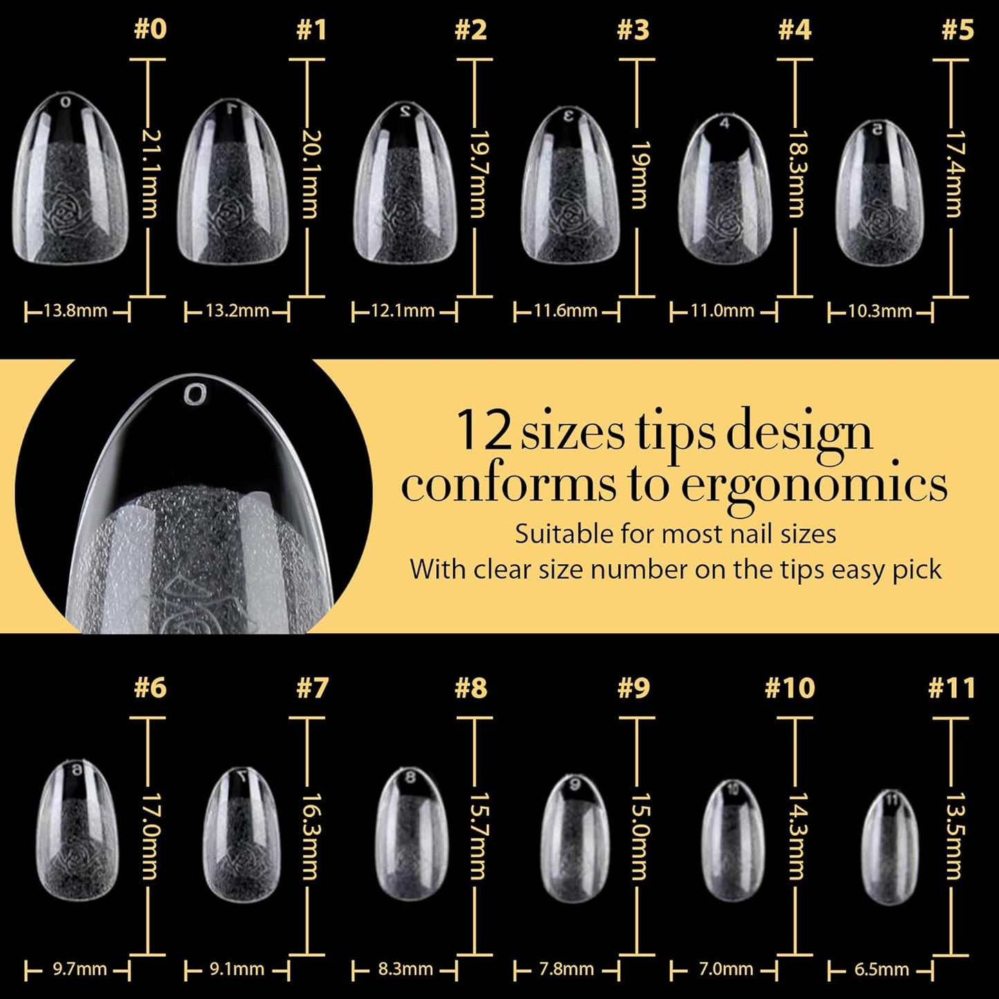 UNA GELLA 600Pcs Short Oval Almond Gel Nail Tips, Pre-file Round Almond Nail Tips 12 Sizes Soft Gel Clear Fake Nails Tips Full Cover for Nails Extension Home DIY Salon with Box