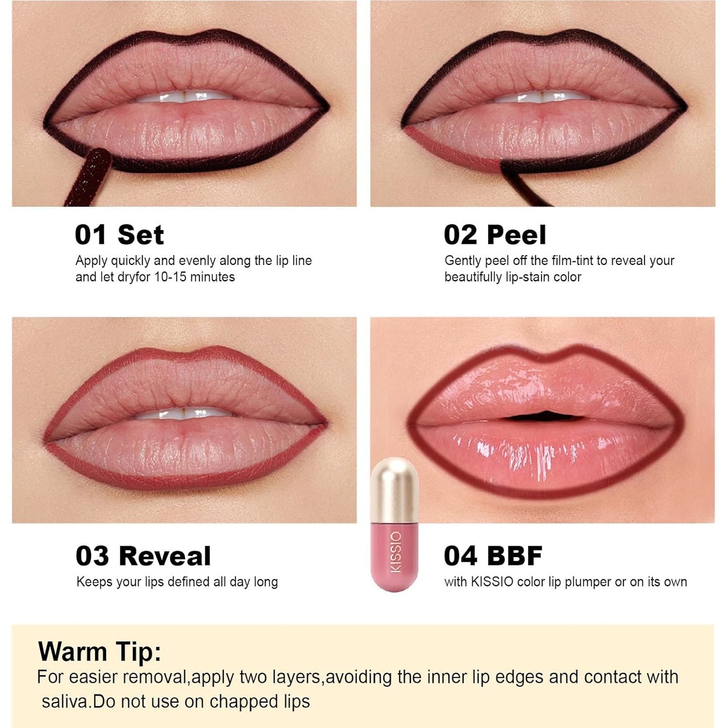 KISSIO Lip Liner Stain,Peel Off Lip Liner,Transfer Proof,Long Lasting and Waterproof,Lips Tint Tattoo,Natural Makeup Stain,Matte Finish,Coral red