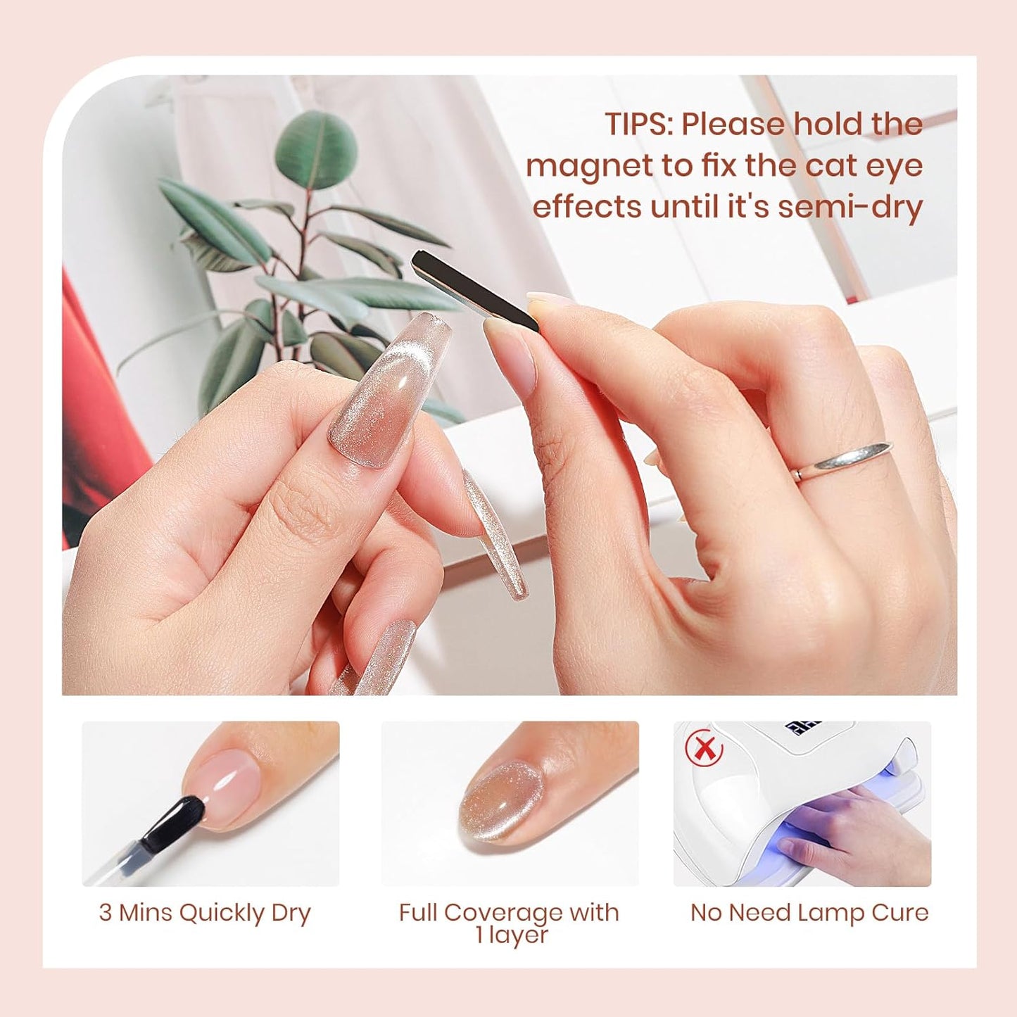 Nude Cat Eye Nail Polish Non Gel with Magnet Quick Dry Magnetic Nail Polish for Fingernail Air Drying Fast Lacquer Manicure Gift For Women Girls 16ml, 0.54fl oz