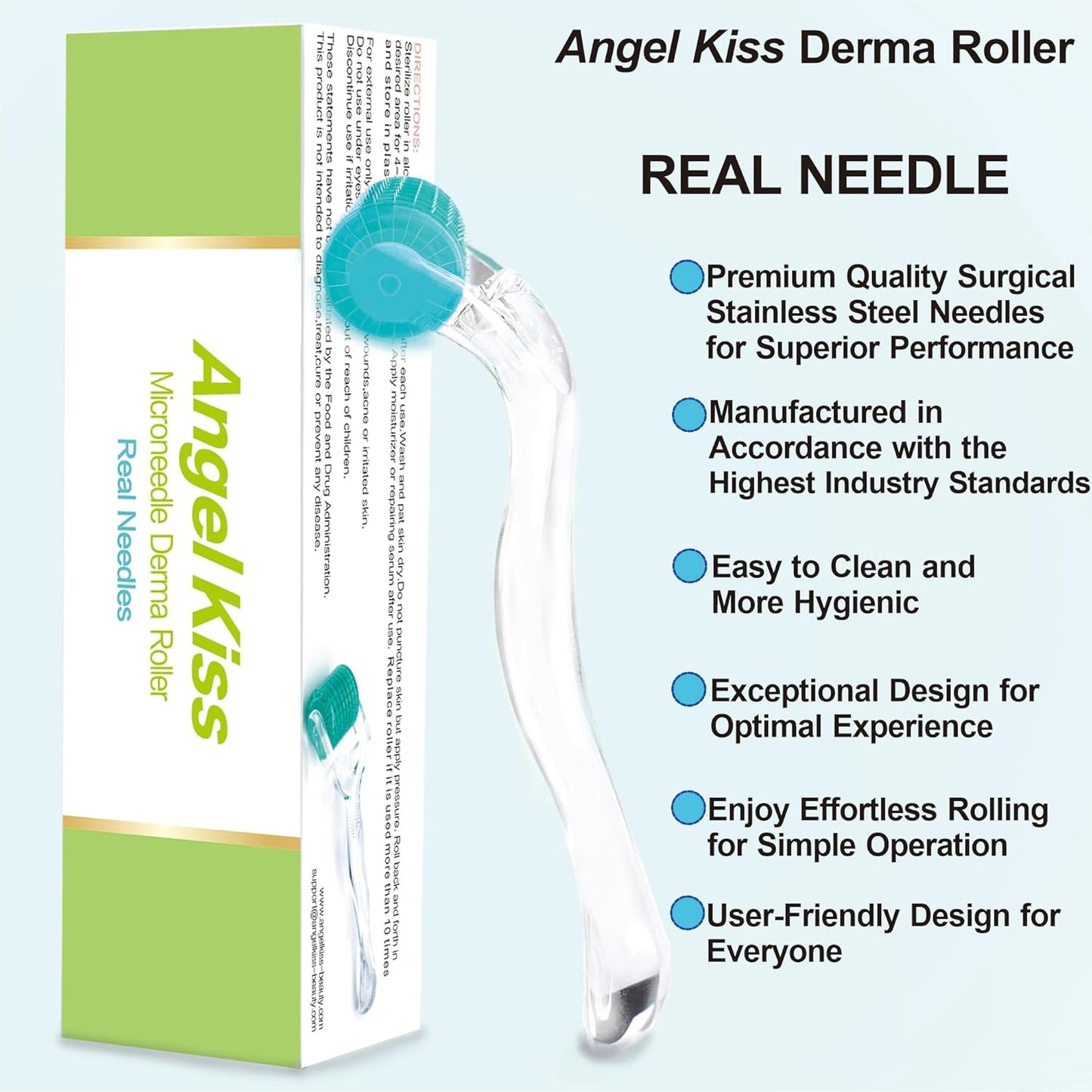 Angel Kiss 192 Derma Roller REAL NEEDLES Microneedling Roller 0.25 mm Stainless Steel Needles - Microneedle Roller for Face - w/Storage Case