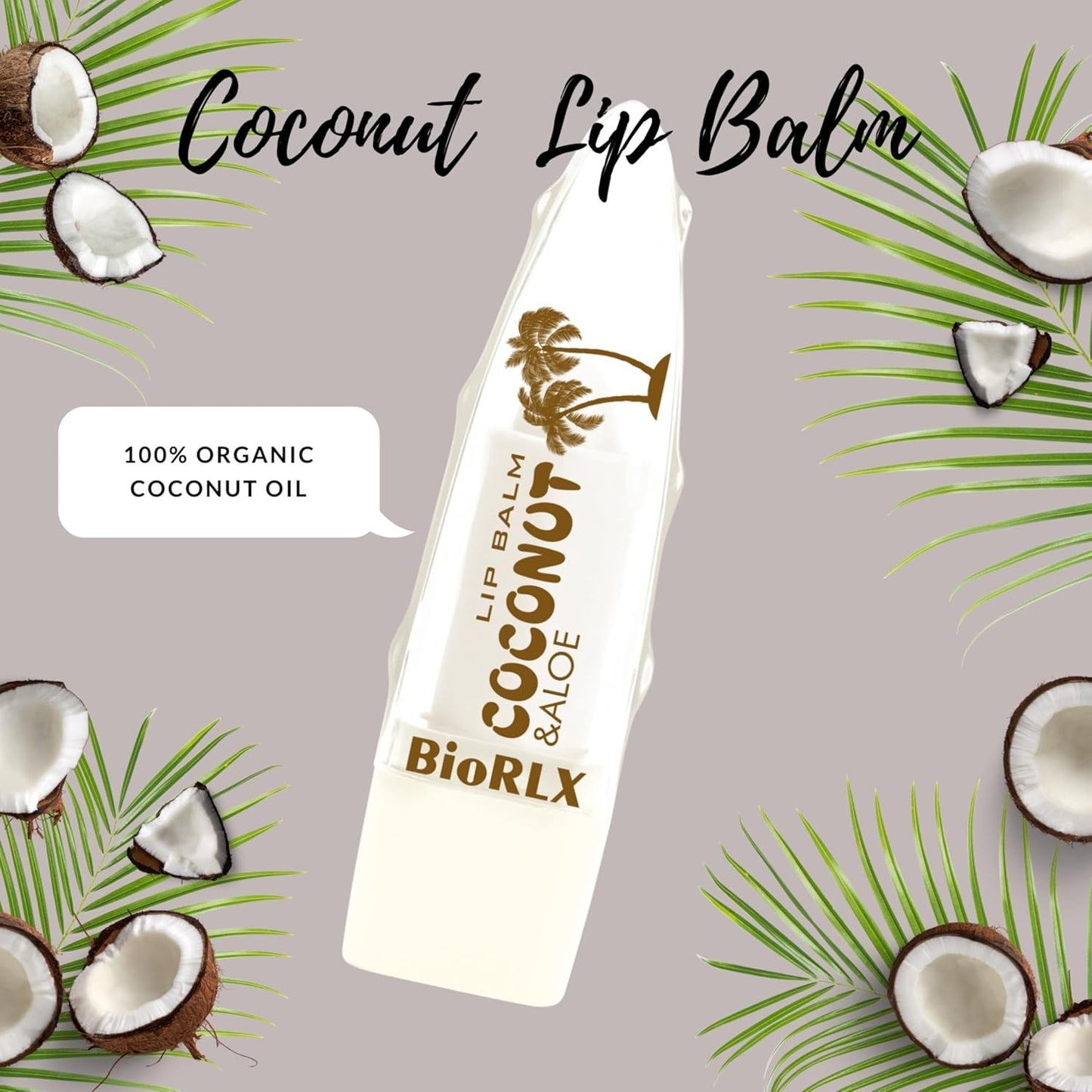 BioRLX Coconut Oil Lip Balm - Natural Hydration with Coconut’s Nourishing Properties for Everyday Lip Care (Three Lip Balm) (Coconut, 0.12 Ounce (Pack of 3))