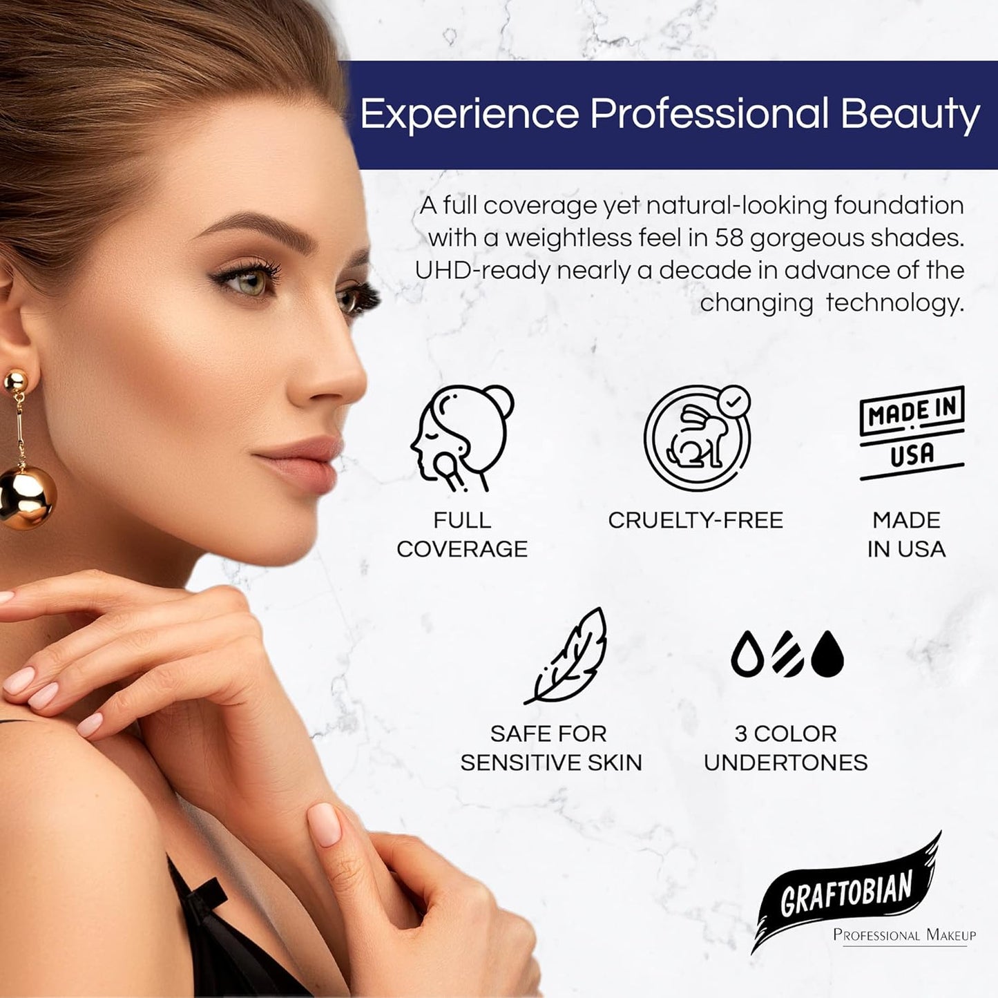 Graftobian HD Glamour Crème Foundation 1/2oz, Weightless Full Coverage Makeup, 65 Inclusive Shades, For All Skin Types, Natural or Full-Glam Looks, For Professionals and Beginners, Ceylon Cinnamon