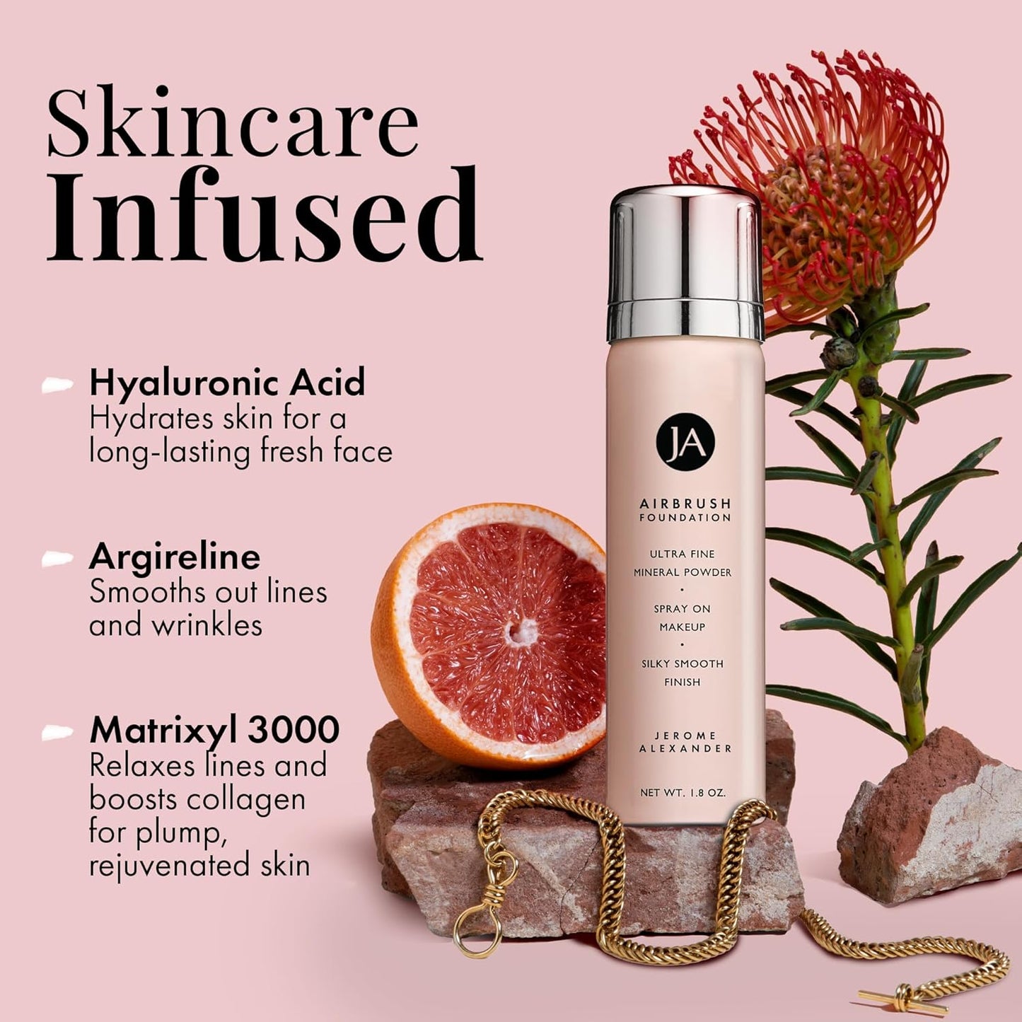 MagicMinerals AirBrush Foundation by Jerome Alexander – 2pc Set with Airbrush Foundation and Kabuki Brush - Spray Makeup with Anti-aging Ingredients for Smooth Radiant Skin - Dark