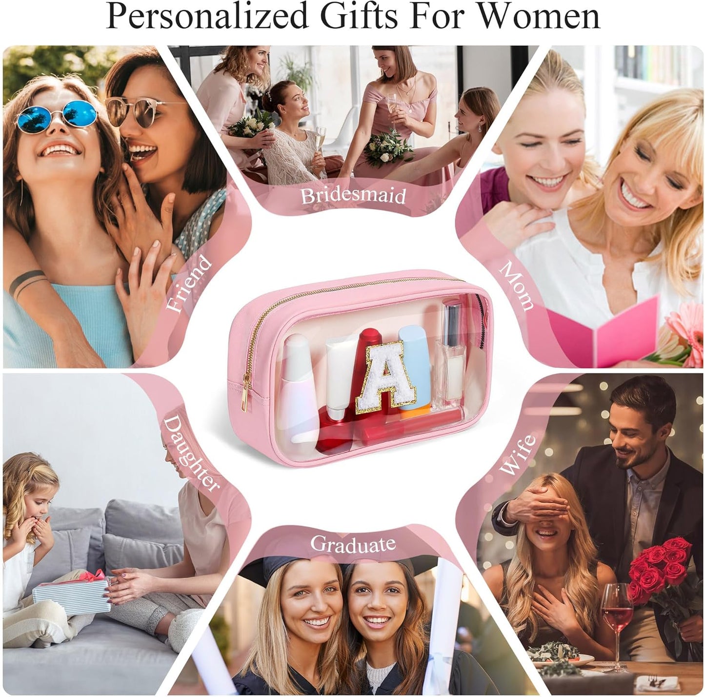 YOOLIFE Birthday Gifts for Kids | Travel Toiletry Bag | Pink Clear Makeup Bag for Teen Girls Kids Cosmetic Bags Gifts for 5 6 7 8 9 10 11 12 13 Year Old Girls Birthday Gifts for Girls Initial D