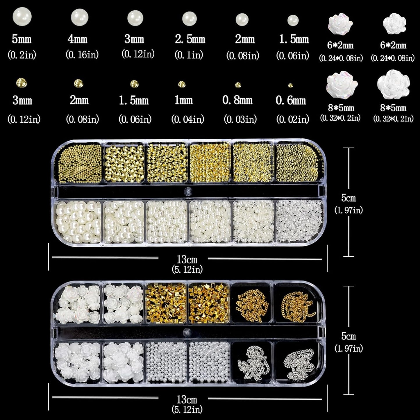 Nail Art Charms with Rhinestones Glue Gel White Flatback Pearls Luxurious Nail Charms Supplies Accessories Gold Silver Chains Nails Gems Jewelry Pearls for Women Nails Design