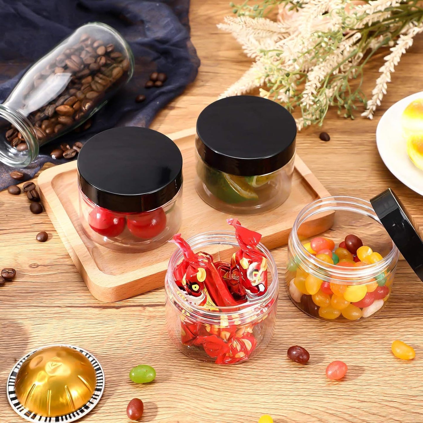 Patelai 4 Pieces Round Wide-mouth Leak Proof Plastic Container Jars with Lids for Travel Storage Makeup Beauty Products Face Creams Oils Salves Ointments DIY Making(6 Ounce,Black)