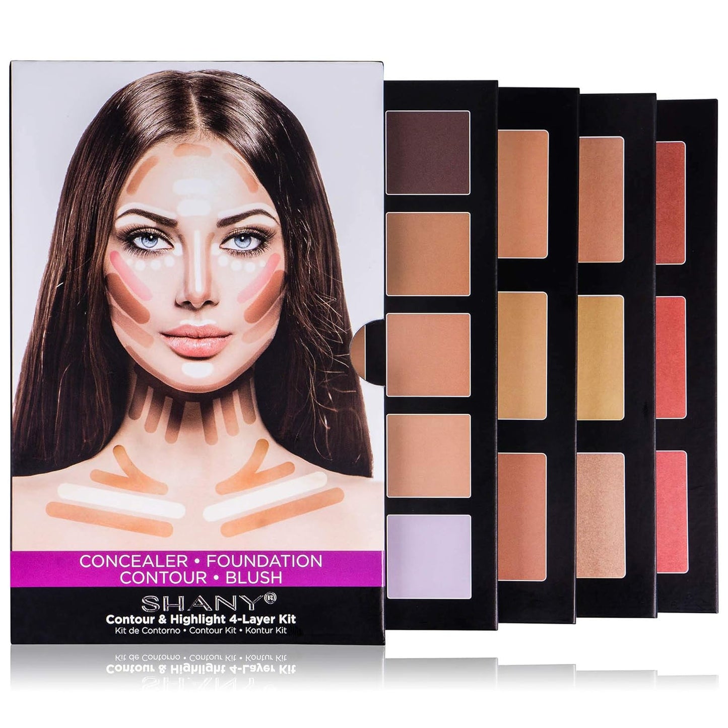 SHANY 4-Layer Contour and Highlight Makeup Kit - Set of Concealer Palette, Color Corrector, Makeup Foundation Palette, Contour Highlight, and Blush Palettes Sets