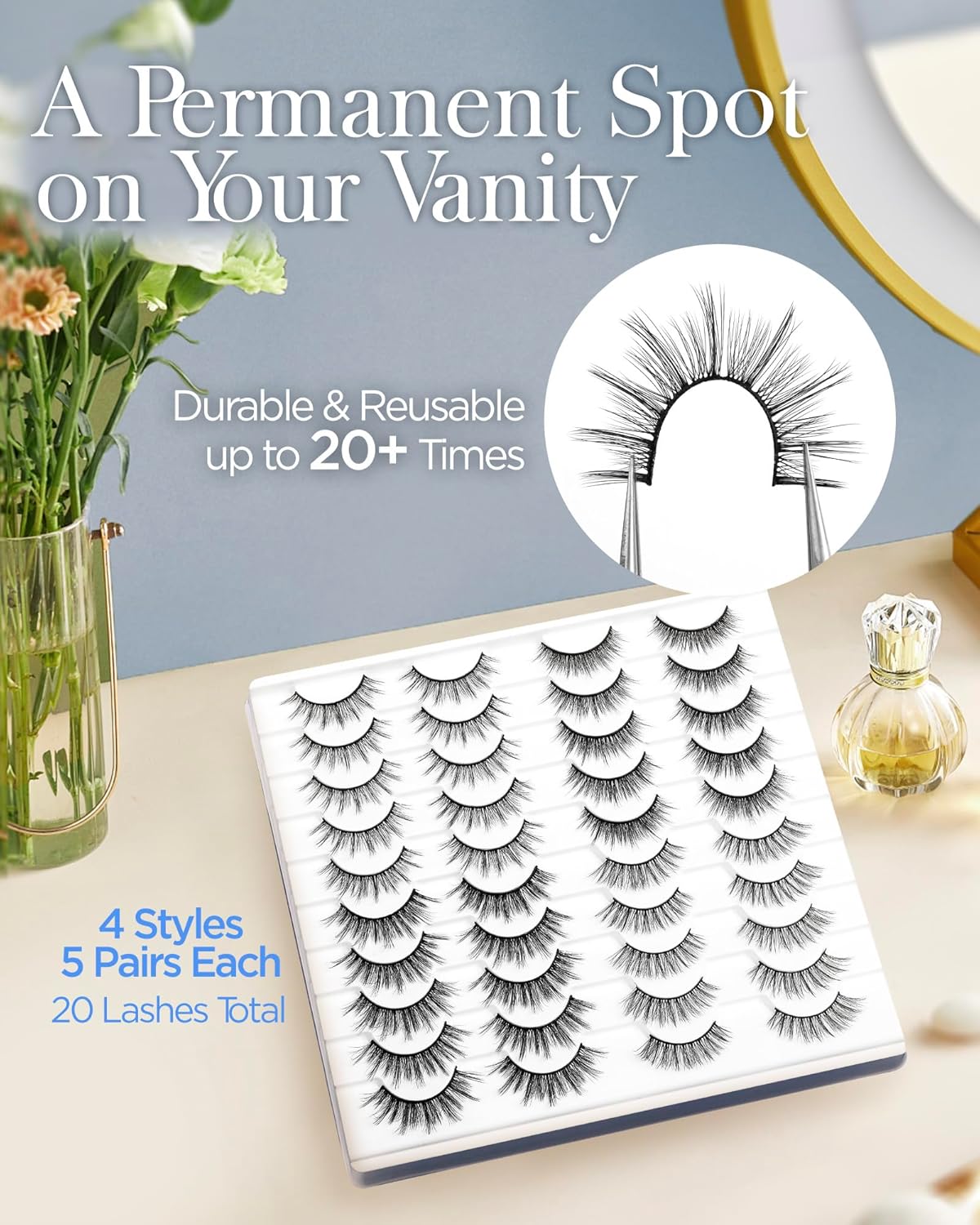 BEYELIAN False Eyelashes Natural Look 20 Pairs Strip Lashes, Wispy Lash Pack Soft 3D Volume Faux Mink Lashes That Look Like Extensions C-MIX-3