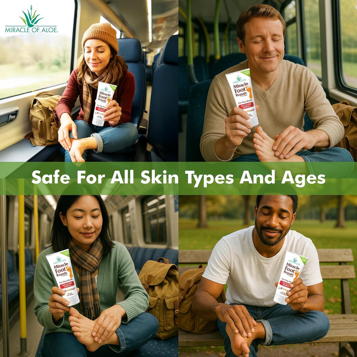 Miracle Foot Repair Cream (8 oz & 1 oz) Repairs Dry Cracked Heels and Feet, 60% Pure UltraAloe Moisturizes, Softens, and Repairs