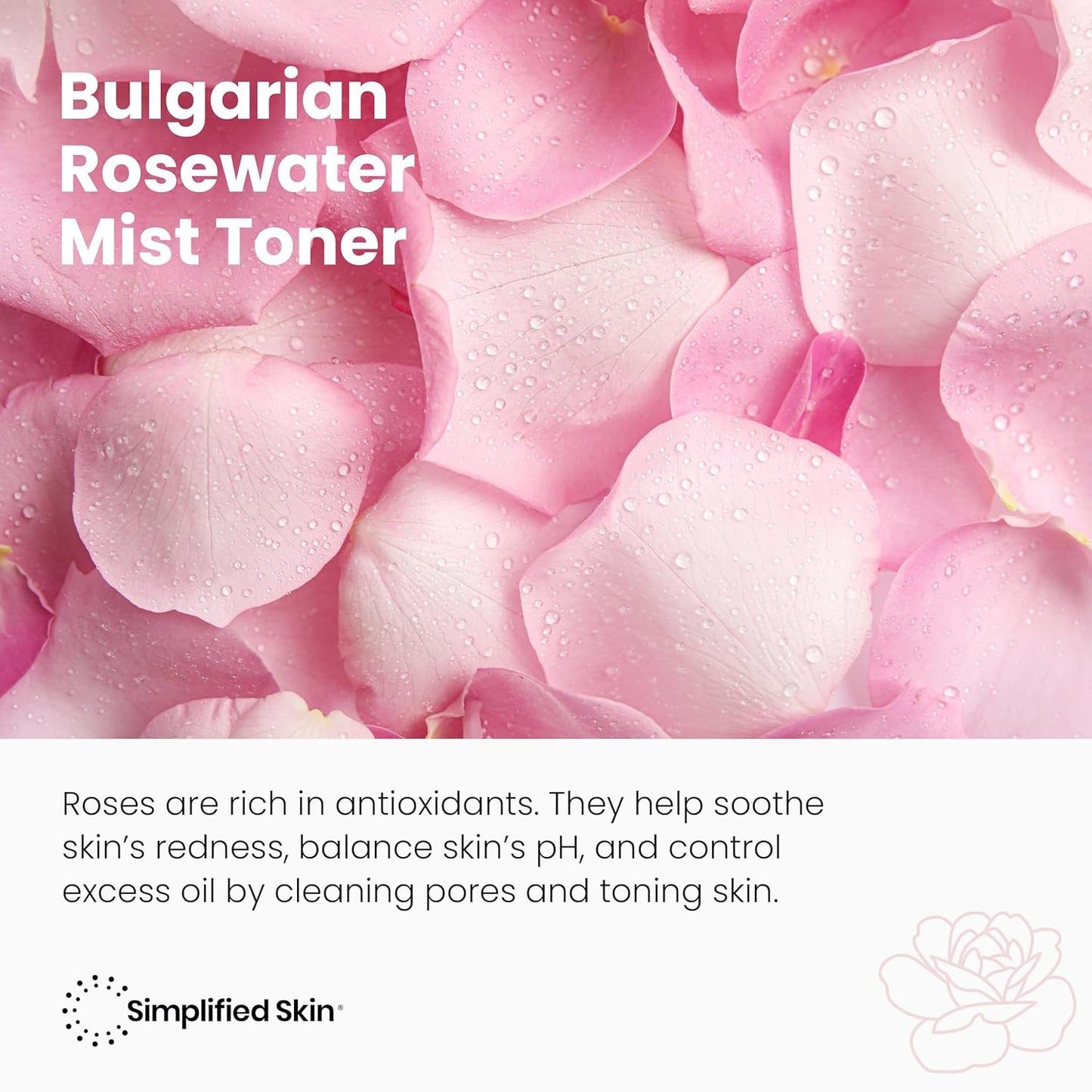 Simplified Skin Rose Water Spray for Face – Natural Organic Facial Toner – Hydrating Face & Hair Mist & Makeup Remover – Alcohol-Free 4 Fl Oz 3-Pack