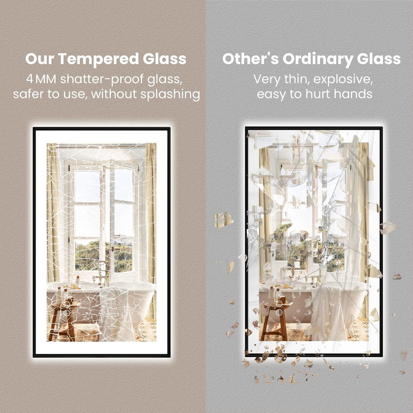 Amorho 36"x 36" LED Bathroom Mirror with Black Frame, Front Light and Backlit(Controlled Separately), Stepless Dimmable, Anti-Fog, Shatter-Proof, 3 Colors, Memory