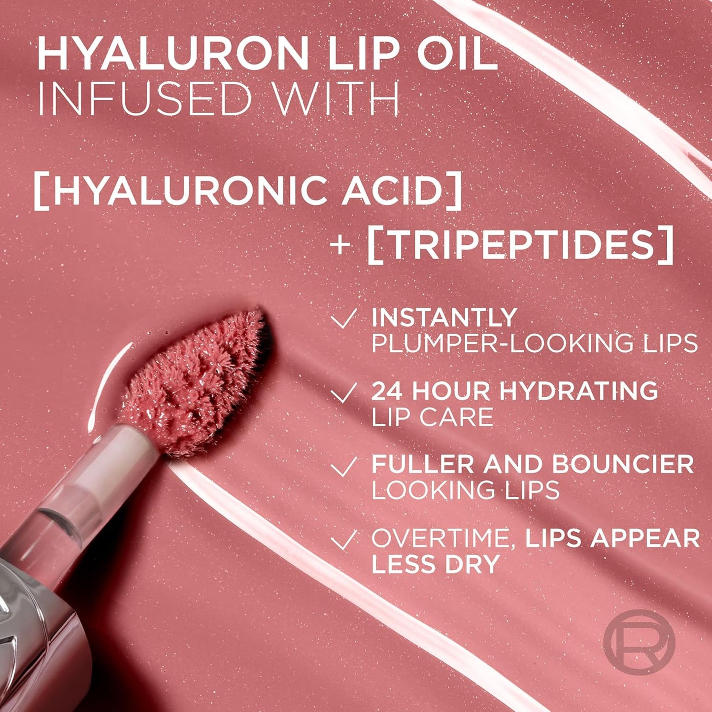 L'Oreal Paris Plump Ambition Hyaluron Lip Oil, 24 HR Lip Gloss with Hyaluronic Acid, Volumizing Formula with Glass-Like Shine, Cristal Clear 101, 0.16 Fl Oz