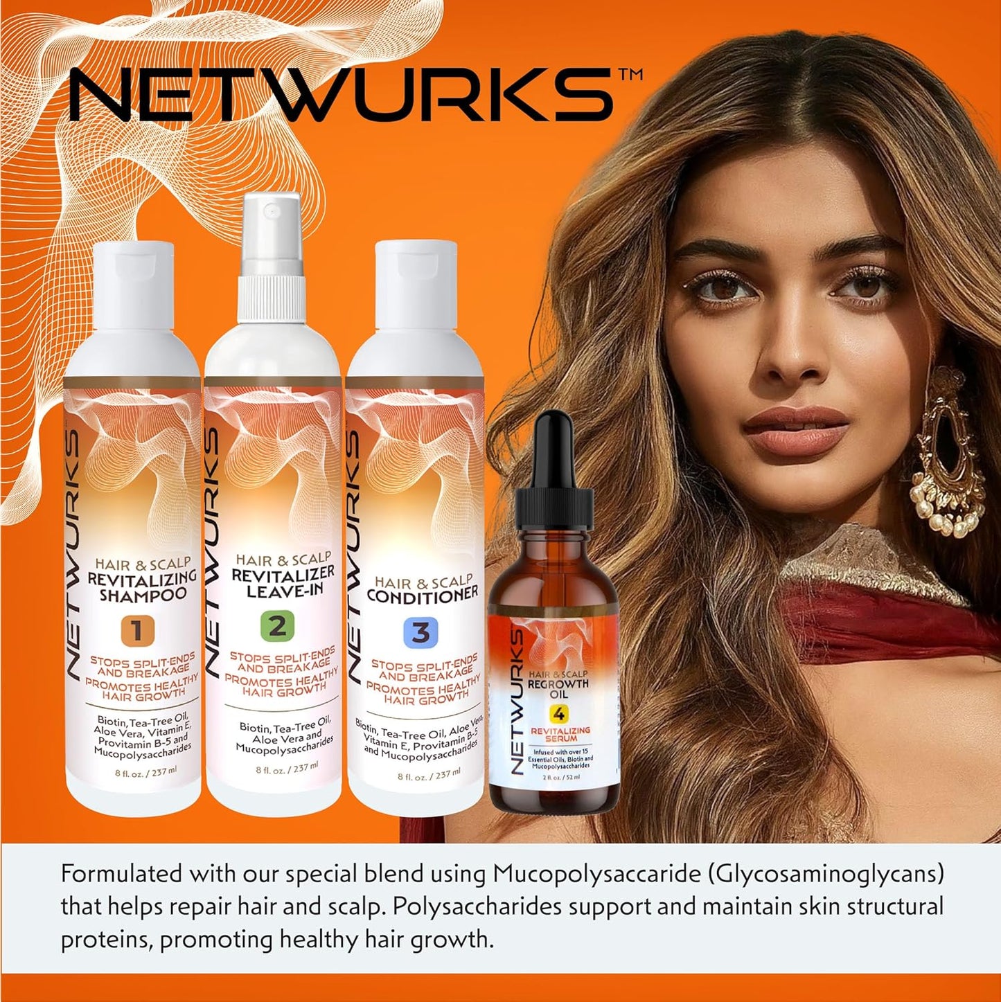 Regrowth Hair & Scalp Revitalizer Leave-In Spray, Biotin & Tea-Tree Oil, Restores Hair Loss, Promotes Hair Growth, Heat Protectant, 8 oz