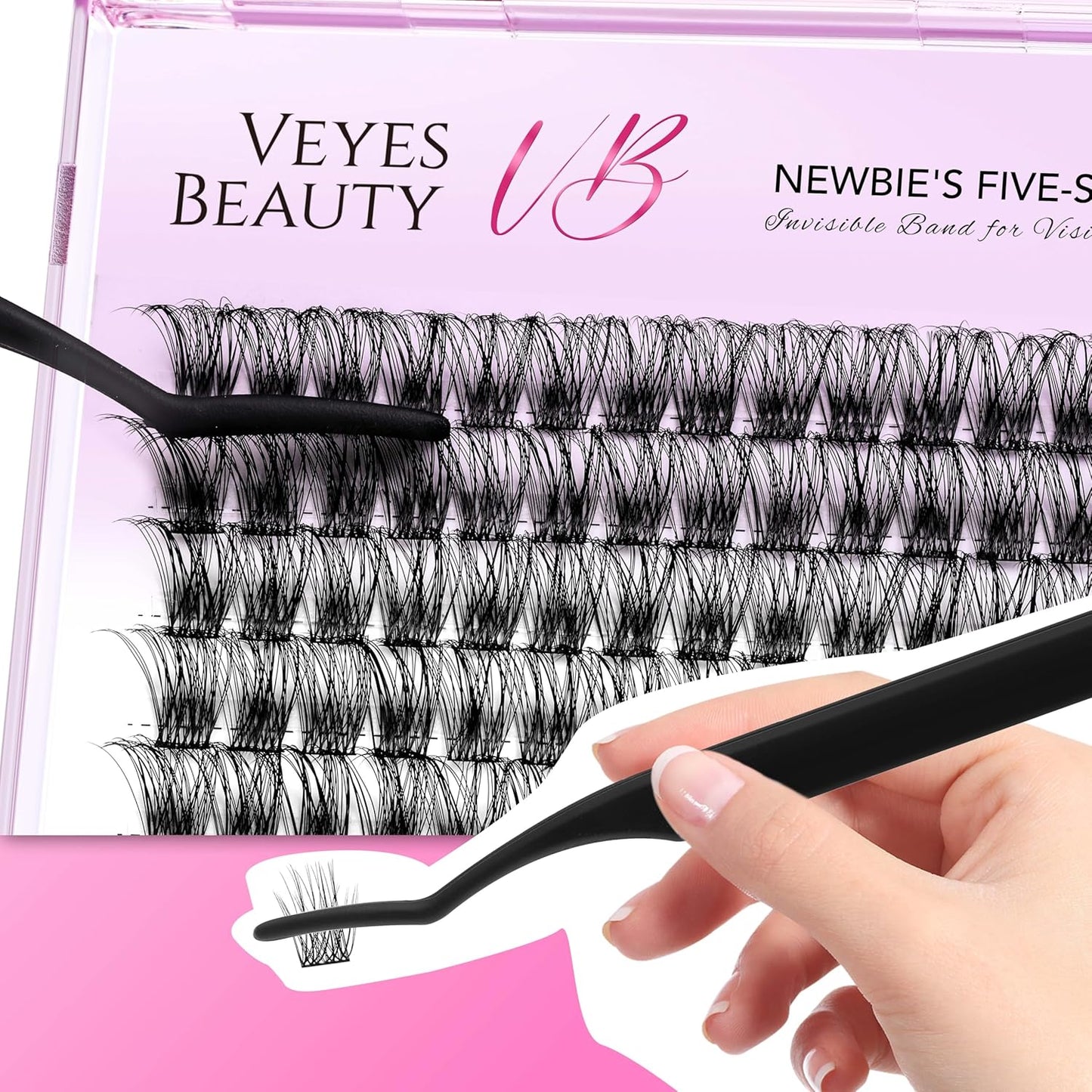 VEYESBEAUTY Lash Clusters Individual Eyelash Extensions Thin & Invisible Band DIY False Eyelashes for Self-application Newbie's Five-Second Series Wispy Lash Tray, Boldeye 12mm Single Length