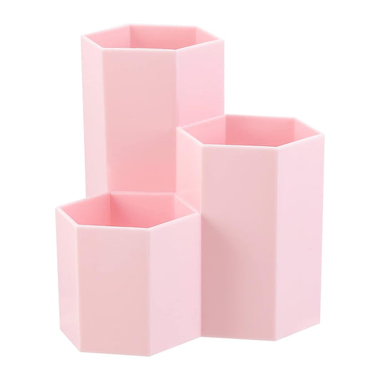 LoveBB Makeup Brush Holder Organizer, 3 Slot Plastic Cosmetics Brushes Pen Storage Solution, Pink