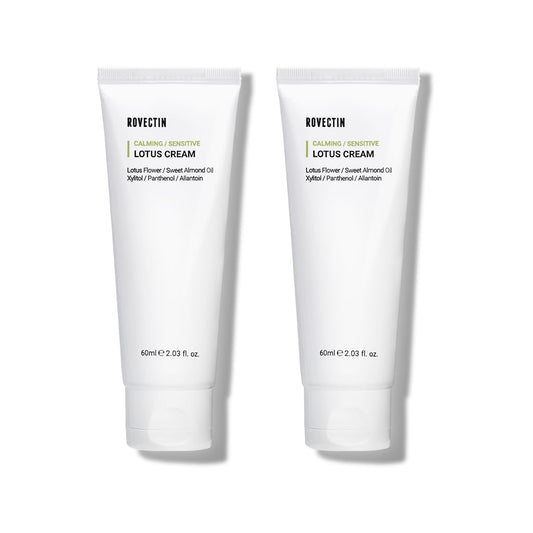 ROVECTIN Calming Lotus Water Cream - Lightweight Face Moisturizer for Oily, Combination Skin | 75% Lotus Water Extract For Skin Purifying, Anti-Aging | Vegan Korean Skincare (2.03 fl.oz) [2 Pack]