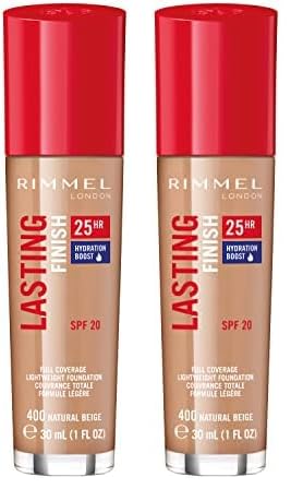 Rimmel Lasting Finish 25HR Foundation, 400 Natural Beige (Pack of 2)