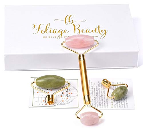 Jade Rose Quartz Roller Kit with 3 Changeable Heads | Face Facial Roller
