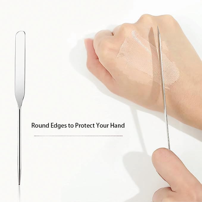 Makeup Spatula Set Stainless Steel, Make Up Tools Mini Mixing Tray with Finger Ring, Makeup Paint Palette, Pack of 3