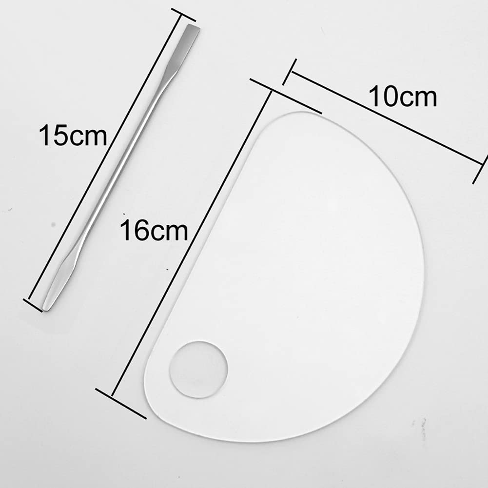 Set of 2 Semicircle Acrylic Makeup Palette and Metal Spatula Acrylic Cosmetic Palette Cosmetic Artist Palette Mixing Palette with Spatula Nail Art Eye Shadow Lipsticks Mixing Makeup Tools