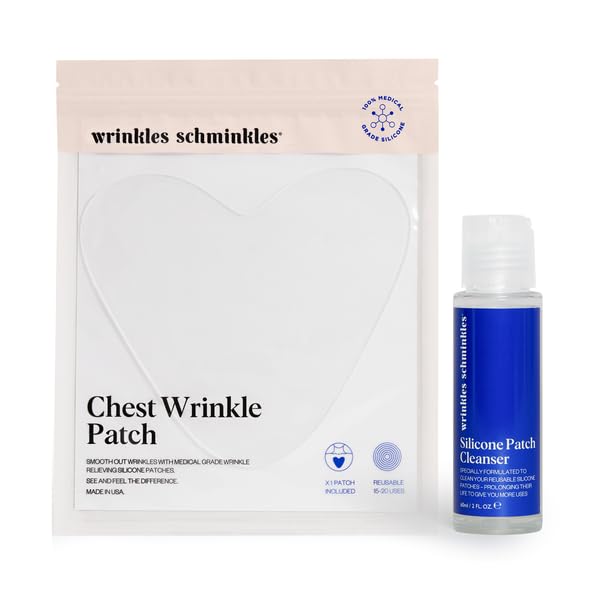 Wrinkles Schminkles Chest Wrinkle Patch & Cleanser Starter Pack - Set of Reusable Chest Silicone Wrinkle Patch + Patch Cleanser (2 oz) Maximise Uses - Smooth & Prevent Chest & Décolletage Wrinkles