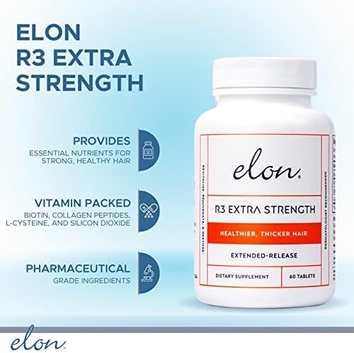 Elon R3 Hair Growth Supplement for Women – Vitamins w/ 5000 mcg Biotin Per Serving & Collagen Peptides for Healthy, Thick Hair – Extra Strength - Extended Release (60 Tablets)