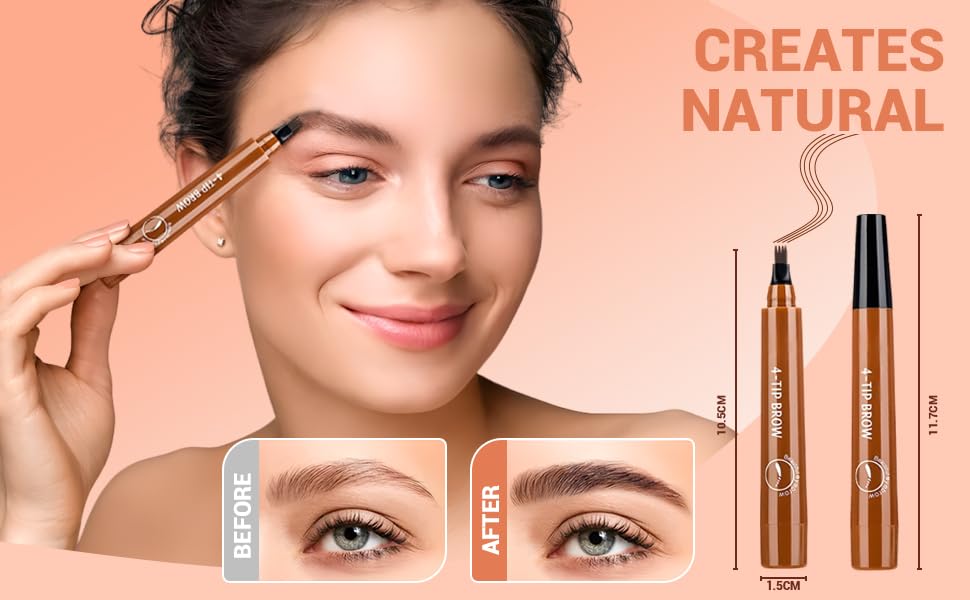 2025 New Magic Eyebrow Pencil, 3D Waterproof 4 Tipped Precise Brow Pen Microblading Eyebrow Pencil Contouring Pen Fine Stroke Microblading Creates Natural (Red Brown)