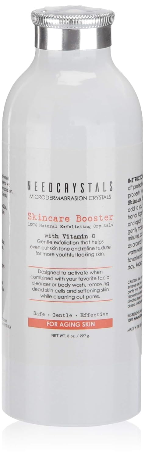 NeedCrystals Microdermabrasion Crystals, DIY Face Scrub with Vitamin C. Natural Facial Exfoliator for Dull or Dry Skin Improves Wrinkles, Anti-Aging, Skin Texture & Brightening. 8 oz