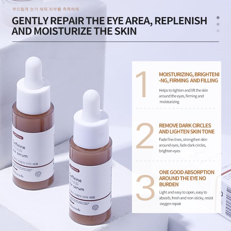 DEleventh Korean Brand Caffeine Vitamin E Eye Serum 30ml / Anti-Aging Repair Eye, Anti-Oxidation, Fade Fine Lines, Tender Skin, Remove Acne, Moisturize and Remove Dark Circles Under the Eyes
