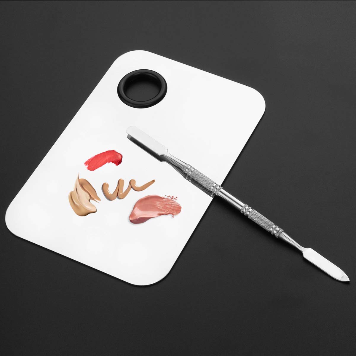 Makeup Palette, Stainless Steel Cosmetic Makeup Palette Professional Cosmetic Mixing Makeup Palette with Spatula Tool 6x4