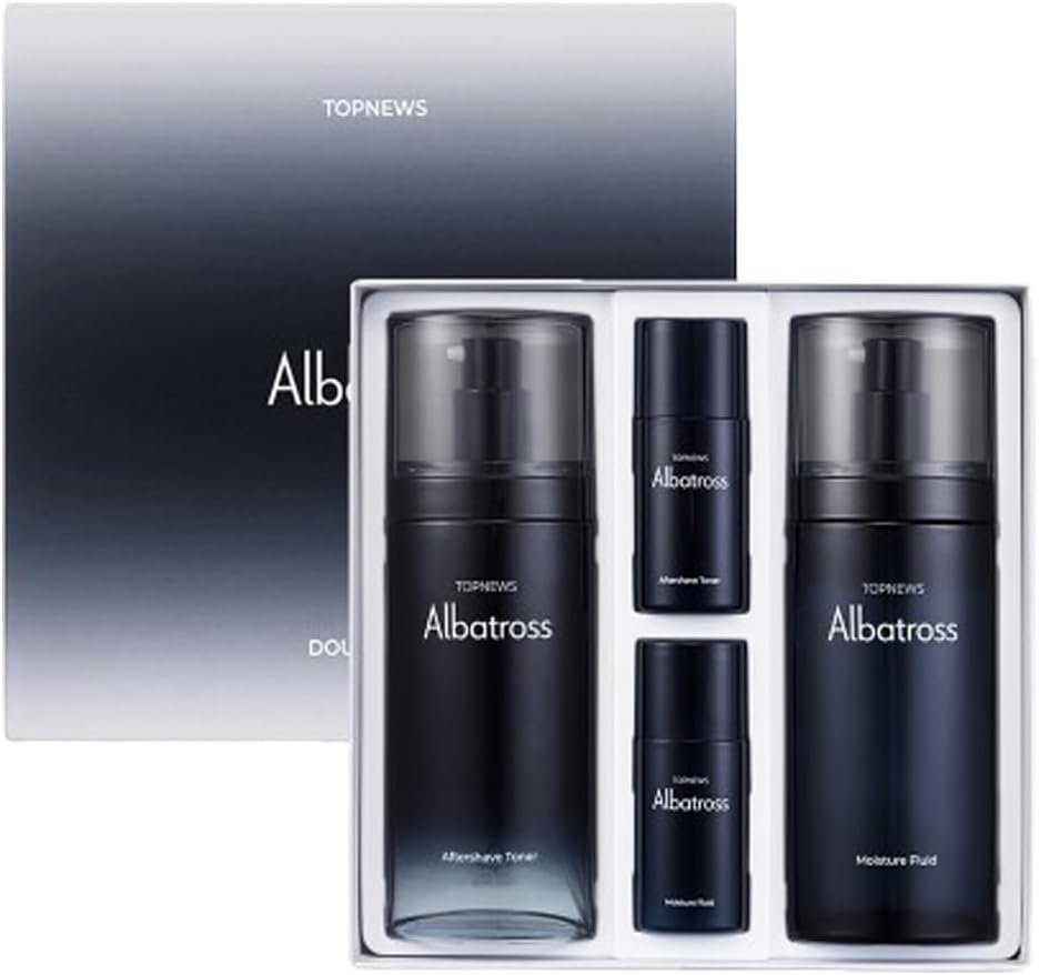 CHARMZONE Albatross Skincare for Men Aftershave Toner and Emulsion Set Father's Day Gift Set Hydrating Moisturizing Nourishing Toner+ Fluid + Travel size Total of 10.5 fl.oz