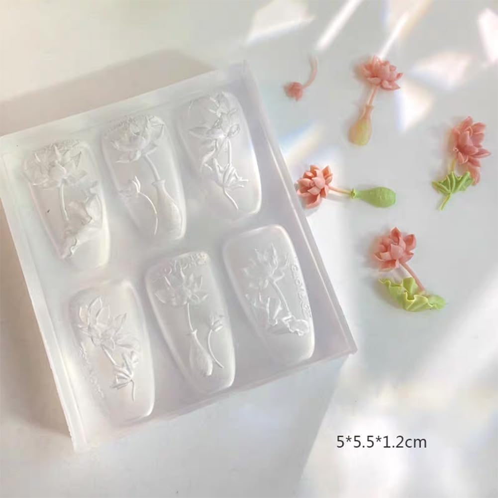 3D Lotus Flower Nail Art Silicone Molds Classic Floral Lotus Leaf Carving Template Resin Mould Nail Tool for Women Girls Manicure DIY Design