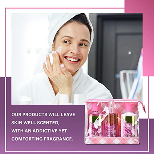 Bath & Body Care Travel Set Pea Flower Scent Home Spa Set with Body Lotion, Shower Gel and Fragrance Mist, Christmas Gifts for Her and Him