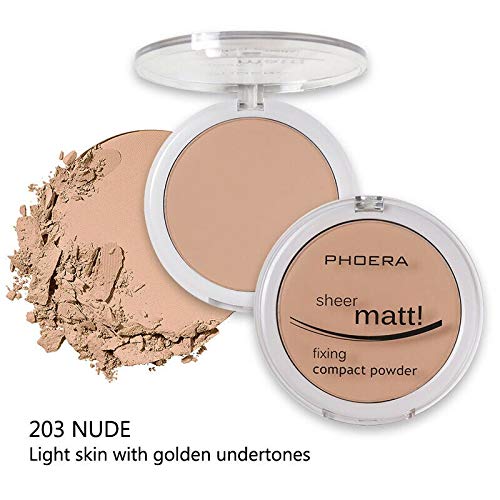 AQUAPURITY PHOERA Sheer Matte Compact Powder Fixing Powder Makeup Base Fixer Setting Powder Foundation Fixing Compact Pressed Powder Long Lasting Make Up Fixer Skin Vitamin E Beauty Blender (203 NUDE)