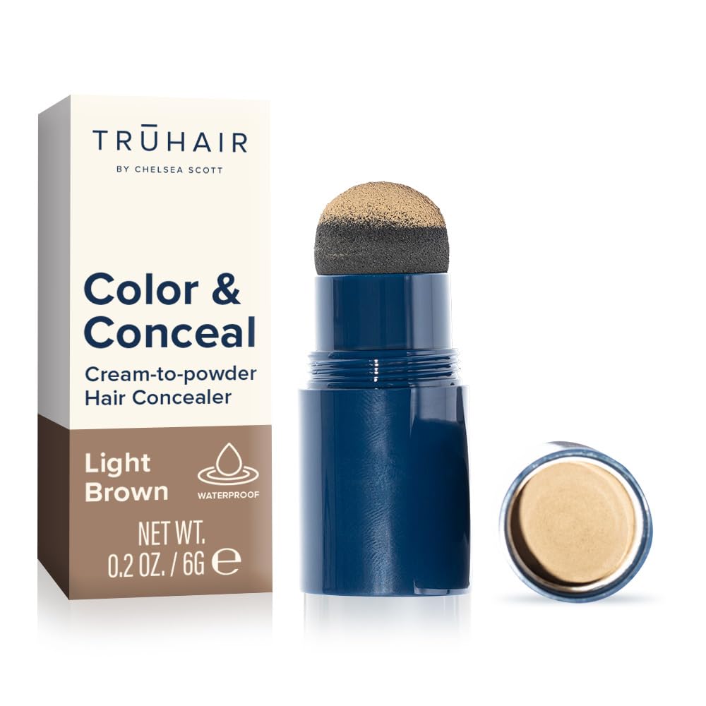 TRUHAIR Color & Conceal Waterproof Root Touch Up Hair Color Concealer - Hair Cover up for Gray Coverage and Hairline Filling - 11 Hair Colors Available (Light Brown)