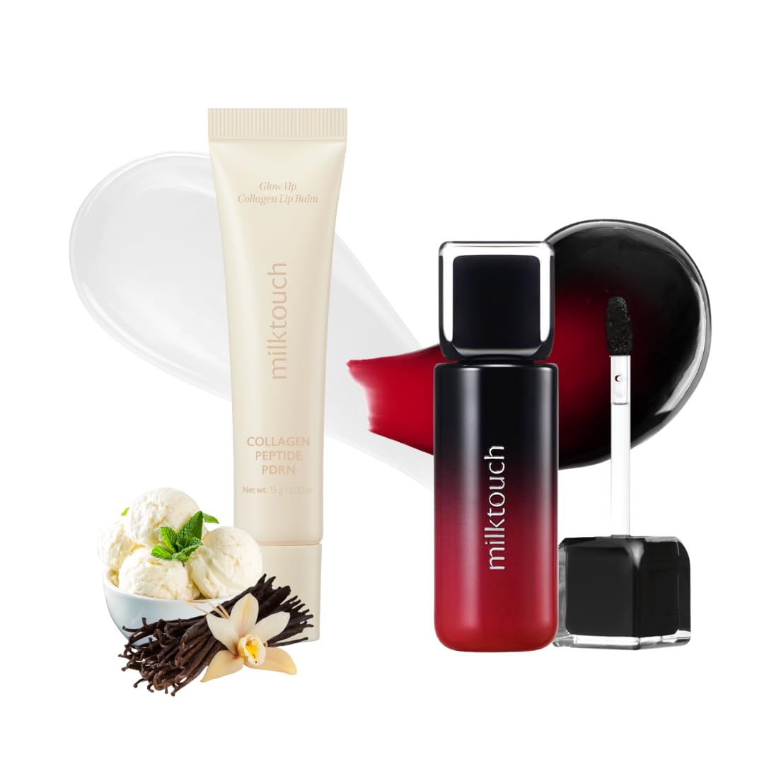 MILKTOUCH [Summer-proof Lip Combo] Black Peel Off Lip Tattoo #03 Black Apple + Collagen Lip Balm #VanillaCake