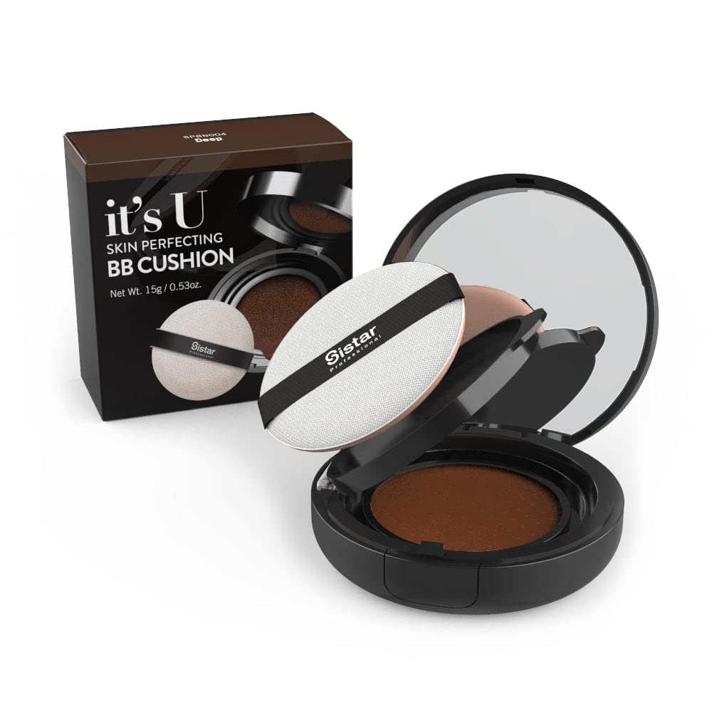 Sistar Skin Perfecting BB Cushion Full Coverage Long Lasting Natural Glow Foundation On The Go Case With Mirror (Deep)