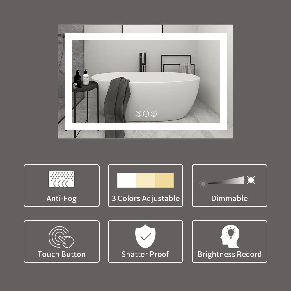 Amorho LED Bathroom Mirror 40"X32" with Front and Backlit, Stepless Dimmable Wall Mirrors with Anti-Fog, Shatter-Proof, Memory, 3 Colors, Double LED Vanity Mirror (Horizontal/Vertical)