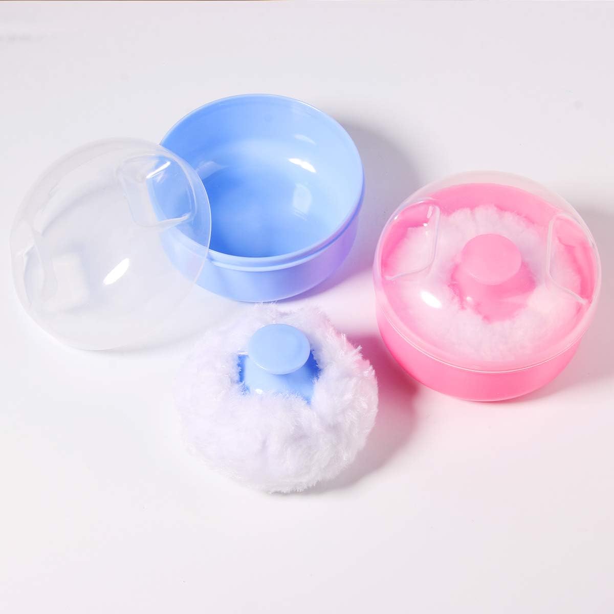 2Pcs Baby Body Cosmetic Powder Puff Body Powder Puff and Container Case (Pink and Blue) (2pcs)