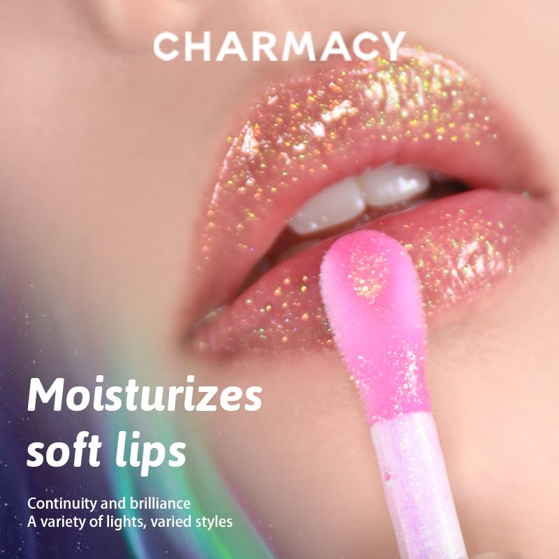 CHARMACY Aurora Chameleon Moisturizing Lip Gloss, MultiColor Shifting Shimmer Lip Gloss, Hydrating Non-Sticky Formula Glitter Lip Glaze, Easy to Apply, Long-Lasting, High-Shine Sheer Finish #01