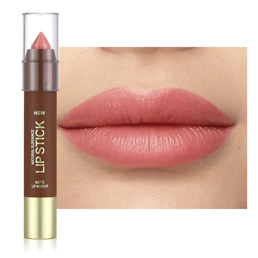 Matte Lipstick Crayon Set for Women, Rose Pink 24 Hour Lipstick Lip Liner Pencil, Neutral Lip Stick Lipliner Long Lasting Waterproof Smudge Proof, Vegan & Cruelty-Free, 01