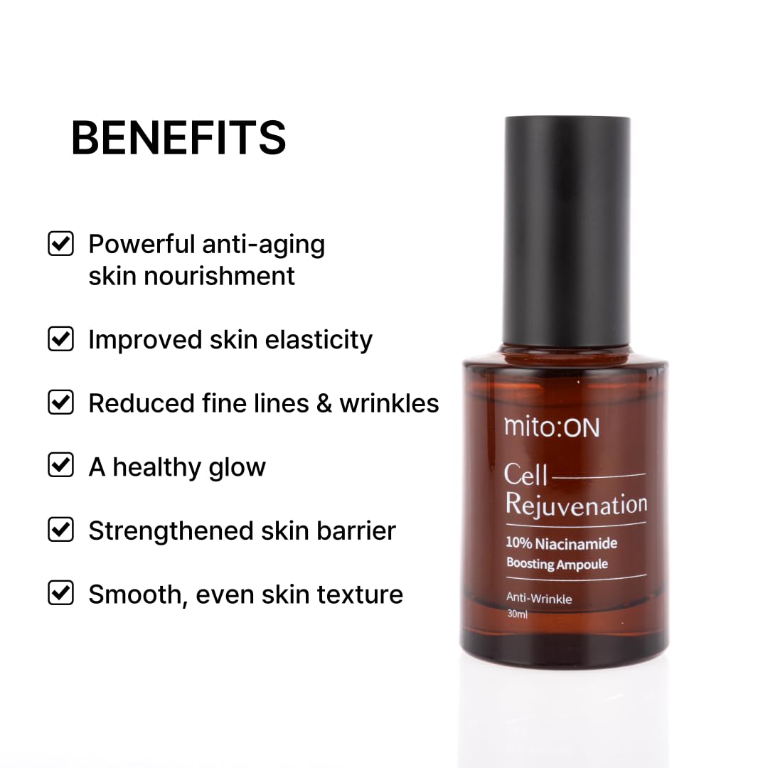 Mito-on Cell Rejuvenation Anti-Aging Serum, 30ml / 1.01 fl.oz –10% Niacinamide, Vitamin B3 and Antioxidants, Centella + EGF for Anti-Aging, Wrinkle Reduction, Pore minimization, Korean Skin Care