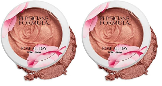 Physicians Formula Rosé All Day Highlighter Blush Face Powder, Blush Petal Glow, Shimmering Rose, Dermatologist Tested, Clinicially Tested (Pack of 2)