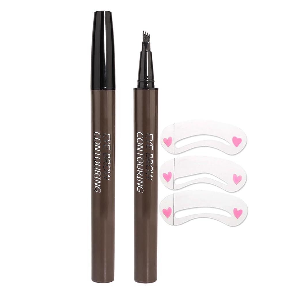 Eyebrow Ink Pencil by Brow Stylist -Micro 4 Point Brow Pen Lift & Snatch Eyebrow Pen Kits with 3 Eyebrow Stencil Long-Lasting Waterproof Natural Eyebrow Hair (B-2Pc 03# Black brown)