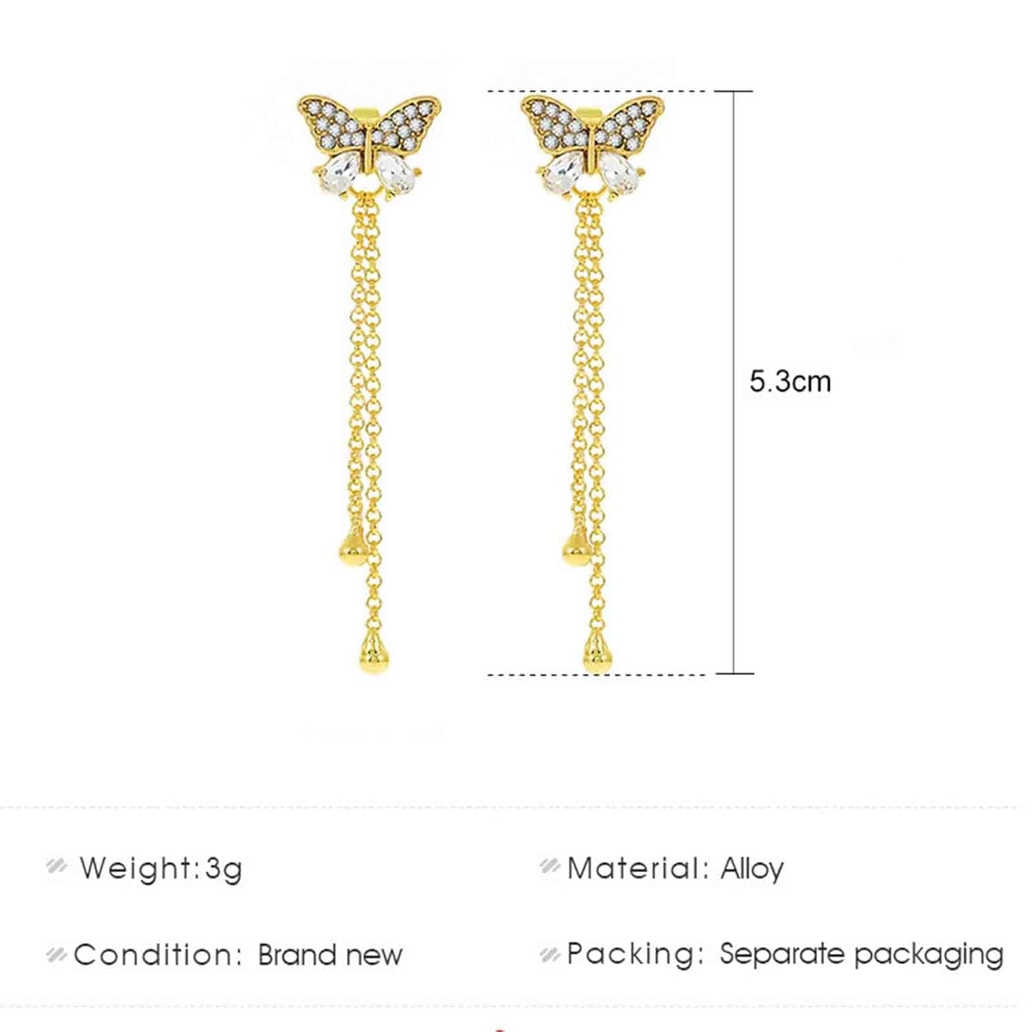 Vintage Crystal Butterfly Stud Earrings Gold Long Chain Earrings Thin Drop Chain Earrings Cz Paved Butterfly Earrings Retro Hanging Chain Earrings Jewelry for Women and Girls